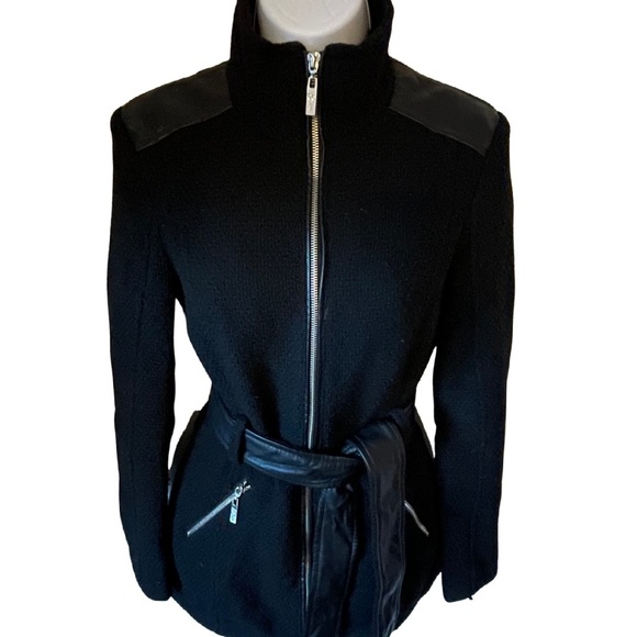 GUESS Wool Blend//Leather Zip Coat, X-Small - Picture 4 of 9